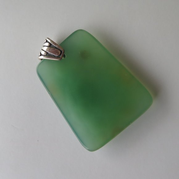 HUGE Green Agate Sterling Silver Pendant - Picture 7 of 10
